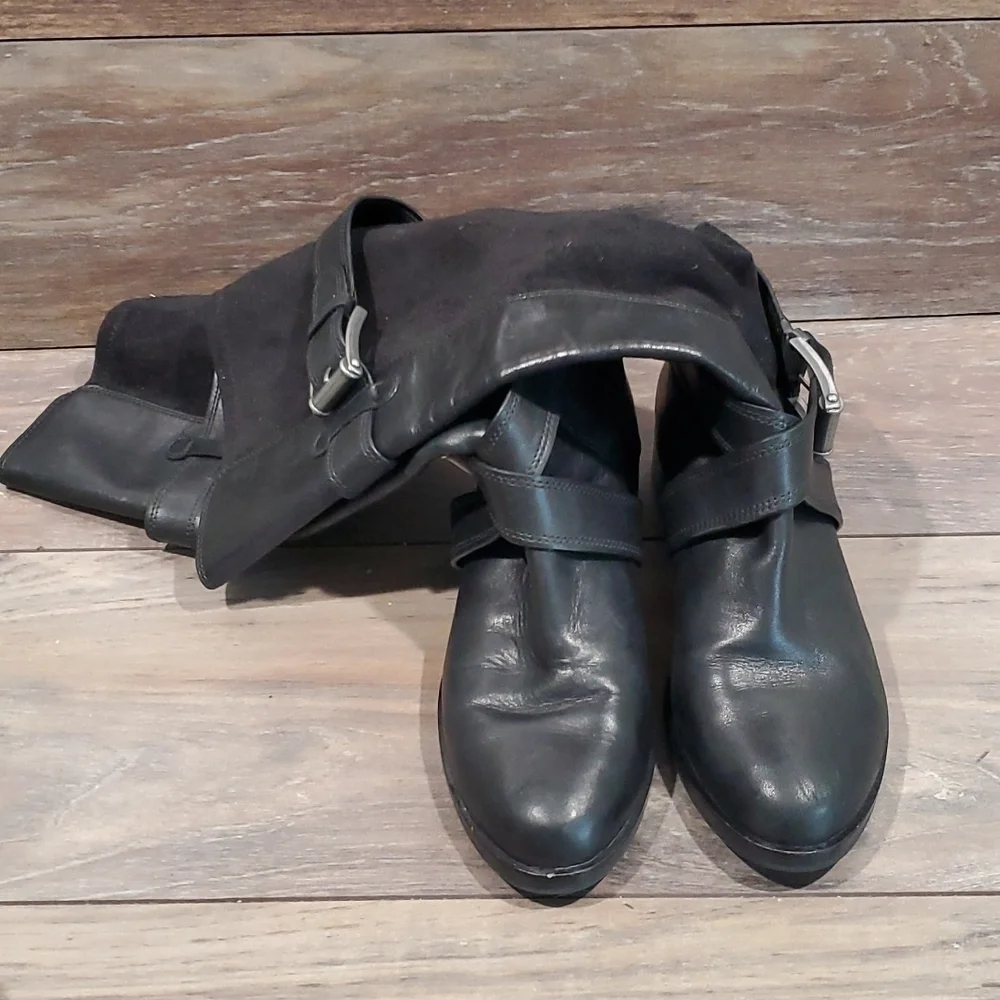 Cole Haan NikeAir Women Riding Leather Tall Boots shoes sz 7.5B buckle
